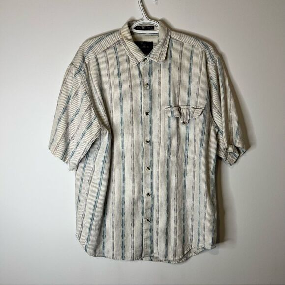 Nino Cerruti Short Sleeve Mens Button Up 100% Cotton Size Large Camp Shirt White - Picture 1 of 4